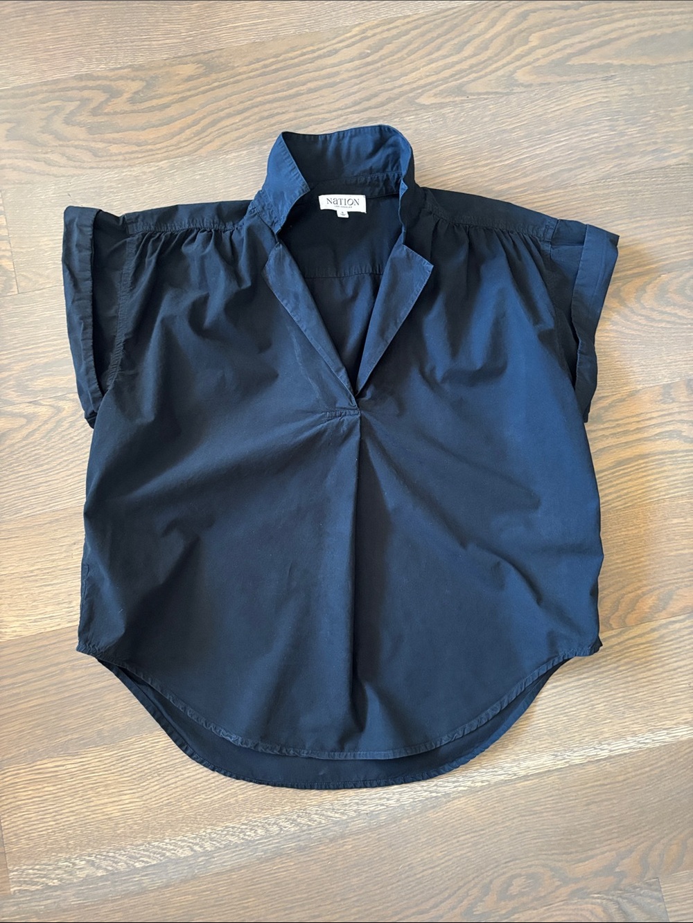Black Small Short-Sleeve Button-Down Blouse